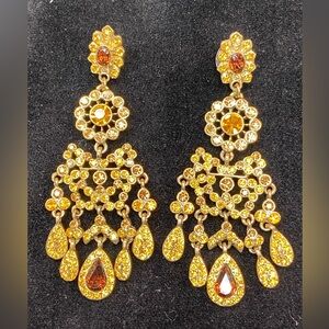 Chandelier Rhinestone Earrings Pierced Honey‎ Topaz Color